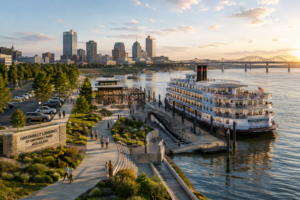 Golden-Hour Memphis Greenbelt Landing Riverfront